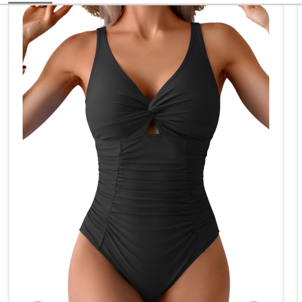 Elegant Black Twist-Front One-Piece Swimsuit